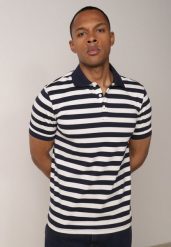 Granatowa Koszulka Polo z Bawełny w Poziome Paski Germus. Niebieskie koszulki polo męskie Born2be, l, bez wzorów, z bawełny, bez ramiączek. Za 79.99 zł.