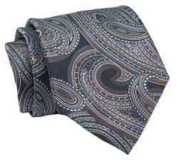 Klasyczny, Szeroki Krawat Męski CHATTIER - Duży Orientalny Wzór. Niebieskie krawaty i muchy męskie Chattier, bez wzorów, z tkaniny, eleganckie. Za 49.00 zł.