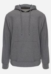 Ciemnoszara Bluza z Kapturem i Kieszenią Typu Kangur Aqialei. Szare bluzy z kapturem męskie Born2be, l, z dresówki. Za 99.99 zł.