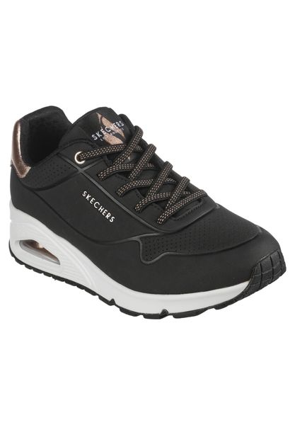 Buty do chodzenia damskie Skechers Uno. Czarne buty sportowe na co dzień damskie Skechers, bez wzorów, z materiału, trekkingowe. Za 416.00 zł.