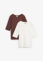 T-shirt z bawełny organicznej (2 sztuki). Białe t-shirty damskie bonprix, bez wzorów, z bawełny, bez kołnierzyka. Za 69.99 zł.