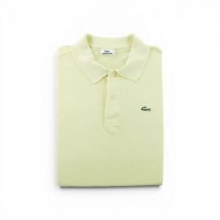 Koszulka polo męska krótki rękaw żółta. Żółte koszulki polo męskie Lacoste, bez wzorów, z materiału, casualowe. Za 85.16 zł.