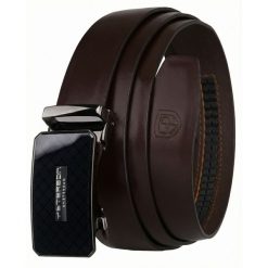 Skórzany pasek męski w ciemnobrązowym kolorze z automatyczną, czarną klamrą Peterson PTN A015 D.BROWN. Brązowe paski męskie Peterson, bez wzorów, ze skóry, eleganckie. Za 89.99 zł.