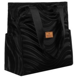 Duży shopper damski z poliestru w czarnym kolorze pokryty falistym wzorem Rovicky R-TZ-01. Czarne shopper bag damskie ROVICKY, bez wzorów, bez dodatków. Za 49.99 zł.