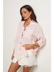 Le Monde du Lin Lniana koszula w kolorze jasnoróżowym rozmiar: 40/42. Różowe koszule damskie Le Monde du Lin, bez wzorów, ze lnu, bez kołnierzyka, bez ramiączek. Za 130.99 zł.