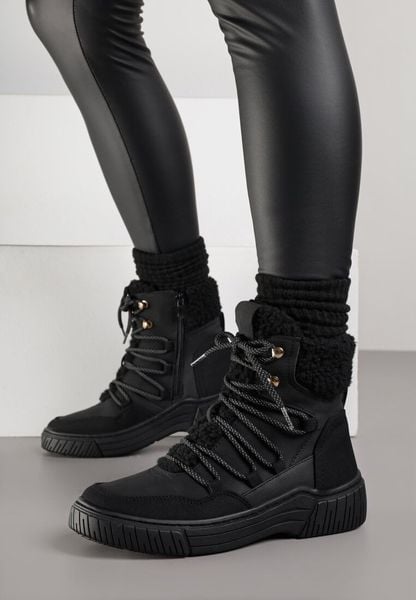 Czarne Sznurowane Śniegowce z Futerkiem Typu Baranek Mevesalia. Czarne śniegowce damskie Born2be, z jeansu, przed kolano. Za 124.99 zł.