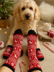 Zestaw: Skarpetki dla psa i właściciela - czerwony. Czerwone skarpetki damskie Sinsay, bez wzorów. W wyprzedaży za 8.99 zł.