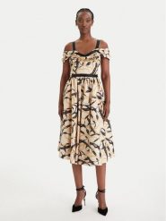 Elisabetta Franchi Sukienka koktajlowa AB-910-61E2-V590 Beżowy Regular Fit. Brązowe sukienki damskie Elisabetta Franchi, bez wzorów, z bawełny, wizytowe, bez kołnierzyka, bez ramiączek. Za 2,509.00 zł.