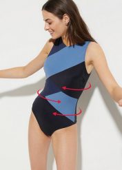 Kostium kąpielowy shape, średni stopień modelowania sylwetki. Czarne stroje jednoczęściowe damskie bonprix, bez wzorów. Za 149.99 zł.