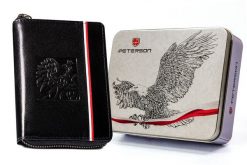 Portfel patriotyczny Peterson PTN 340P-02 czarny. Czarne portfele męskie Peterson, bez wzorów, ze skóry. Za 104.00 zł.