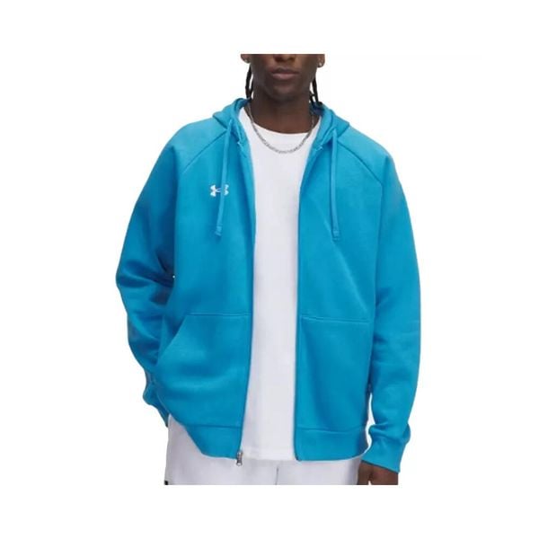 Bluza z kapturem Under Armour Rival Fleece FZ. Niebieskie bluzy sportowe męskie Under Armour, bez wzorów, z bawełny, sportowe, bez kołnierzyka, bez ramiączek. Za 305.80 zł.