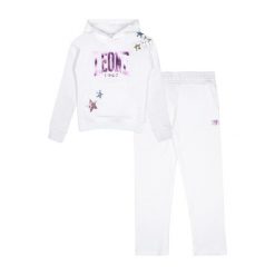 Bluza z bawełna z kaptur na czas wolny na co dzień. Białe spodnie dresowe damskie LEONE 1947 APPAREL, bez wzorów, z bawełny. W wyprzedaży za 124.24 zł.