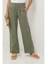 Lin Passion Lniane spodnie w kolorze khaki rozmiar: 36/38. Brązowe spodnie materiałowe damskie Lin Passion, bez wzorów, ze lnu, klasyczne, z standardowym stanem. Za 153.71 zł.