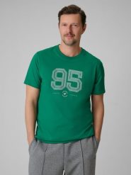4F T-shirt regular z nadrukiem męski - zielony S. Zielone t-shirty męskie 4f, m, bez wzorów, z bawełny, bez kołnierzyka. Za 69.99 zł.