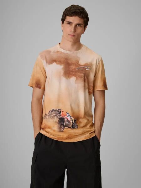 T-shirt regular z nadrukiem męski 4F 4FRSS26TTSHM4237. Brązowe t-shirty męskie 4f, m, bez wzorów, z bawełny, bez kołnierzyka. Za 80.99 zł.
