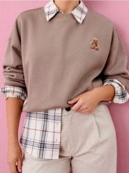 Bluza crewneck z nadrukiem - brązowy. Brązowe bluzy bez kaptura damskie Sinsay, l. Za 39.99 zł.