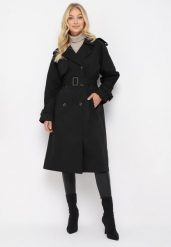 Czarny Płaszcz Trencz Dwurzędowy z Paskiem Cloimia. Czarne płaszcze damskie Born2be, l, bez wzorów, z dzianiny, eleganckie. Za 269.99 zł.
