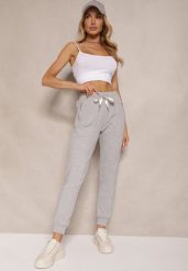 Szare Spodnie Dresowe z Bawełny o Kroju Jogger High Waist Cherisa. Szare spodnie dresowe damskie Renee, l, bez wzorów, z bawełny. Za 49.99 zł.