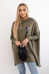 Bluza oversize z asymetrycznymi bokami khaki. Brązowe bluzy bez kaptura damskie KESI, l, z bawełny. Za 209.11 zł.