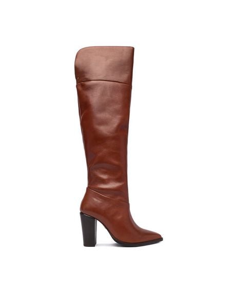 Bronx Kozaki 14410-V Brązowy. Brązowe kozaki damskie Bronx, ze skóry, bez obcasa, na słupku. Za 939.99 zł.