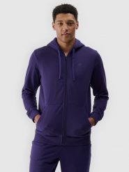 4F Bluza dresowa rozpinana z kapturem męska - granatowa XL. Niebieskie bluzy sportowe męskie 4f, bez wzorów, z bawełny, sportowe, bez kołnierzyka, bez ramiączek. Za 169.99 zł.