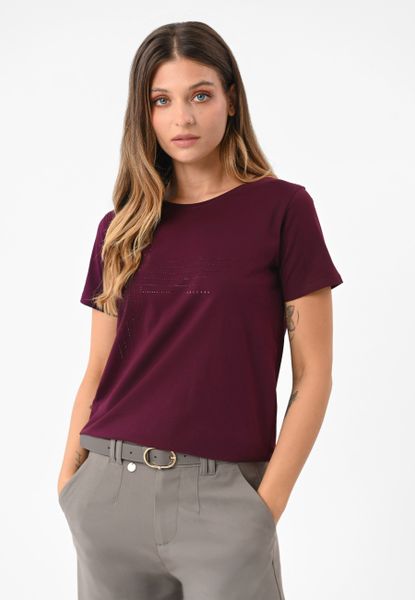 Koszulka z dżetami T-MONIC. Czerwone t-shirty damskie Volcano, s, bez wzorów, z bawełny, bez kołnierzyka. Za 69.99 zł.