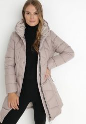 Beżowa Kurtka Pikowana Eedit. Brązowe kurtki damskie Born2be, na zimę, l, z aplikacjami, bez kaptura. Za 229.99 zł.