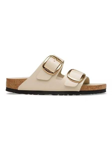 Birkenstock Skórzane klapki "Arizona Big Buckle" w kolorze kremowym rozmiar: 41. Brązowe klapki damskie Birkenstock, bez wzorów, bez obcasa. Za 364.95 zł.