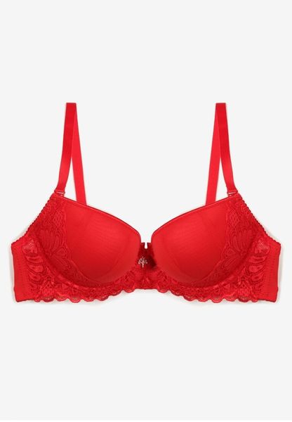 Czerwony Biustonosz Push Up z Koronką Nimffea. Czerwone biustonosze Born2be, bez wzorów, z koronki. Za 29.99 zł.
