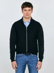 Sweter męski rozpinany ze stójką czarny Anton 906. Czarne kardigany męskie Big Star, l, bez wzorów, z bawełny, eleganckie, bez kołnierzyka. Za 249.99 zł.