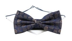 Mucha Brązowo-Granatowa z Białą Poszetką, w Listki, Elegancka, Męska -CHATTIER. Niebieskie krawaty i muchy męskie Chattier, bez wzorów, z poliesteru, eleganckie. Za 59.00 zł.