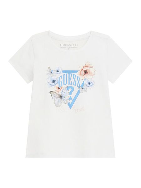 Guess T-Shirt K6RI21 K6YW4 Biały Regular Fit. Białe koszulki dziewczęce Guess, z aplikacjami, z bawełny, bez ramiączek. Za 69.99 zł.