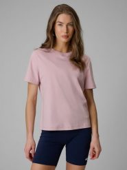 4F T-shirt regular gładki damski - różowy M. Czerwone t-shirty damskie 4f, m, bez wzorów, z materiału, bez kołnierzyka. Za 79.99 zł.