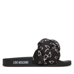 Klapki LOVE MOSCHINO. Czarne klapki damskie Love Moschino, bez wzorów, bez obcasa. Za 439.99 zł.