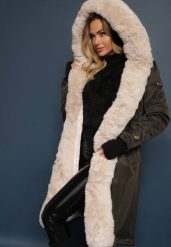 Ciemnozielona Długa Kurtka Parka Nylonowa Płaszcz z Futrzanymi Wstawkami Rinale. Zielone kurtki damskie Renee, l, bez wzorów, z futra. Za 329.99 zł.