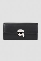 KARL LAGERFELD Czarny portfel K/ikonik. Czarne portfele damskie Karl Lagerfeld, bez wzorów. W wyprzedaży za 539.99 zł.