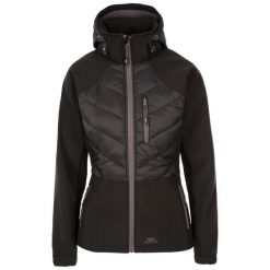 Trespass Elvira - Damski softshell czarny. Czarne kurtki softshell damskie Trespass, xs, bez wzorów, z materiału, z kapturem. Za 255.81 zł.