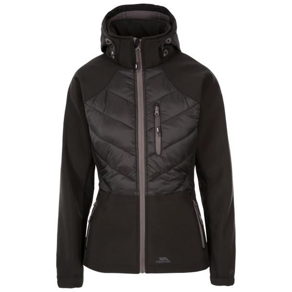 Trespass Elvira - Damski softshell czarny. Czarne kurtki softshell damskie Trespass, xs, bez wzorów, z materiału, z kapturem. Za 255.81 zł.