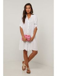 Le Monde du Lin Lniana sukienka w kolorze białym rozmiar: 40/42. Białe sukienki damskie Le Monde du Lin, na co dzień, bez wzorów, ze lnu, klasyczne, bez kołnierzyka, bez ramiączek, midi, proste. Za 128.95 zł.