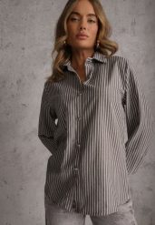 Czarna Koszula z Bawełną w Prążki ze Zdobionymi Guzikami Mirasea. Czarne koszule damskie Renee, m, z aplikacjami, z bawełny, eleganckie, bez kołnierzyka, bez ramiączek. Za 69.99 zł.
