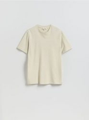 T-shirt regular fit z lnem - złamana biel. T-shirty męskie Reserved, l, bez wzorów, z bawełny, bez kołnierzyka. Za 119.99 zł.