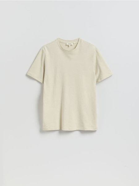 T-shirt regular fit z lnem - złamana biel. T-shirty męskie Reserved, l, bez wzorów, z bawełny, bez kołnierzyka. Za 119.99 zł.