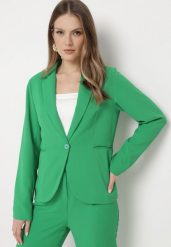 Zielona Marynarka Zapinana na Guzik z Kieszonkami Parveta. Zielone marynarki i żakiety damskie Born2be, l, bez wzorów, eleganckie. Za 159.99 zł.