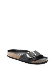 Birkenstock Skórzane klapki w kolorze czarnym rozmiar: 38. Czarne klapki damskie Birkenstock, bez wzorów, z nubiku, bez obcasa. Za 392.95 zł.
