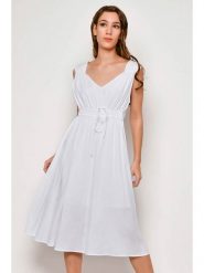 H.H.G. Sukienka w kolorze białym rozmiar: M. Białe sukienki damskie H.H.G., m, bez wzorów, z wiskozy, bez kołnierzyka, bez ramiączek, midi. Za 52.55 zł.