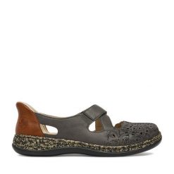 Półbuty Rieker. Niebieskie półbuty damskie Rieker, bez wzorów, bez obcasa, na płaskiej podeszwie. Za 359.99 zł.