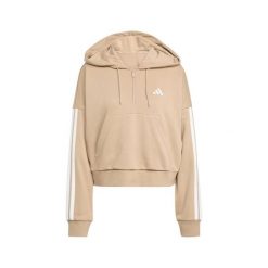 Bluza damska Essentials 3-Stripes French Terry Hoodie Quarter Zip. Brązowe bluzy z kapturem damskie Adidas, z bawełny. Za 200.99 zł.