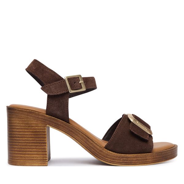 Sandały Tamaris. Brązowe sandały damskie Tamaris, bez wzorów, bez obcasa, na słupku. Za 409.99 zł.