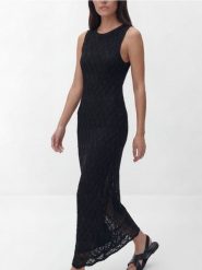 Strukturalna sukienka maxi - czarny. Czarne sukienki damskie Reserved, l, bez wzorów, z dzianiny, bez kołnierzyka, bez ramiączek, maxi, dopasowane. Za 119.99 zł.
