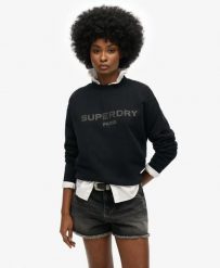 Superdry Damska bluza Sport Luxe Loose Crew z bawełny i recyklingu. Czarne bluzy sportowe damskie Superdry., bez wzorów, z bawełny, bez ramiączek, bez kaptura. Za 296.35 zł.